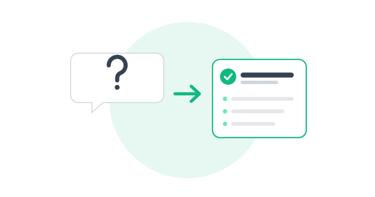 Illustration of a question bubble with an arrow pointing to a highlighted answer card