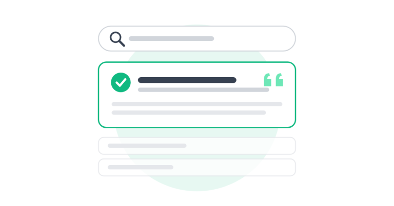 Illustration of a search bar with one highlighted answer card shown above the other results